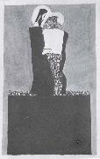 Egon Schiele Two men standing on a pedestal 1909 oil